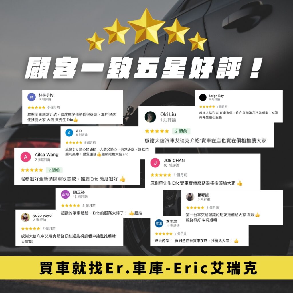 顧客五星好評!買車售車就找Er.車庫 強力過件!百件成交!